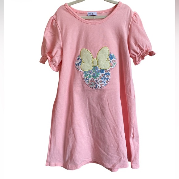 Abby & Evie Other - Abby & Evie Pink Dress with Floral Minnie Ears Appliqué Puff Sleeves NWT Size 5